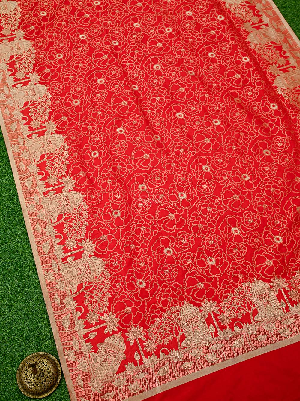 Red Jaal Katan Silk Handloom Banarasi Saree