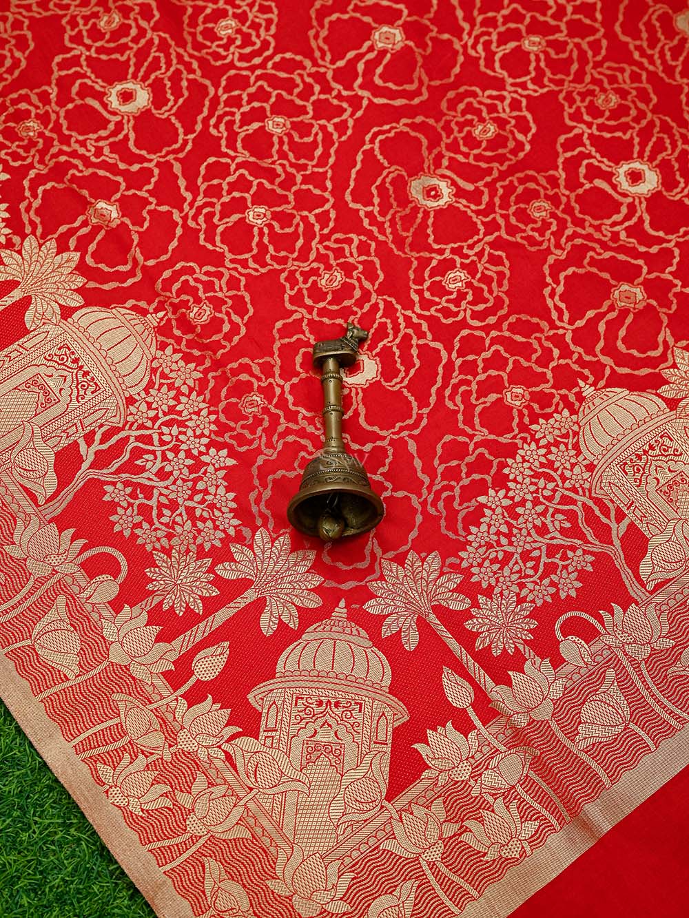 Red Jaal Katan Silk Handloom Banarasi Saree