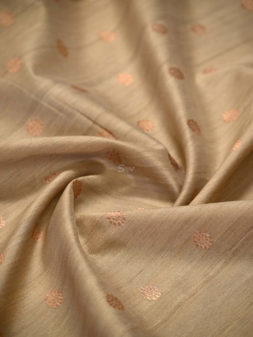 Beige Booti Konia Tussar Silk Handloom Banarasi Saree - Sacred Weaves