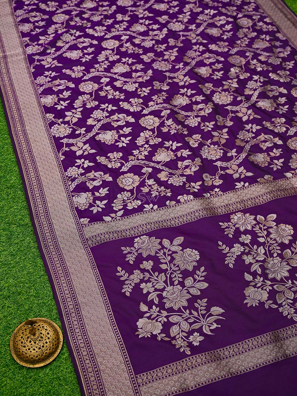 Purple Sona Roopa Jaal Katan Silk Handloom Banarasi Saree - Sacred Weaves