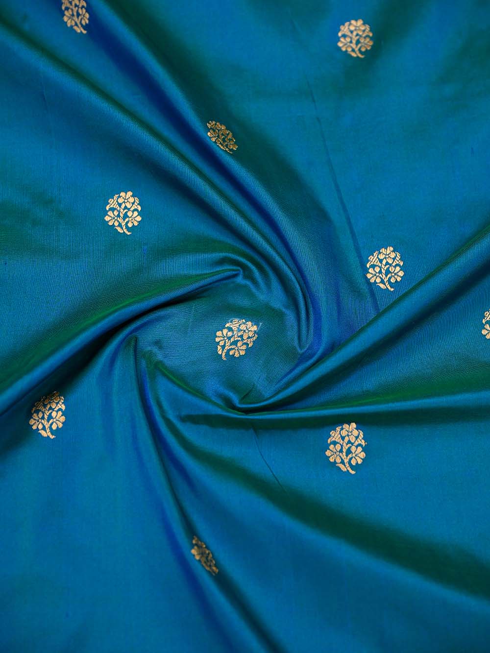 Blue Green Booti Katan Silk Handloom Banarasi Saree