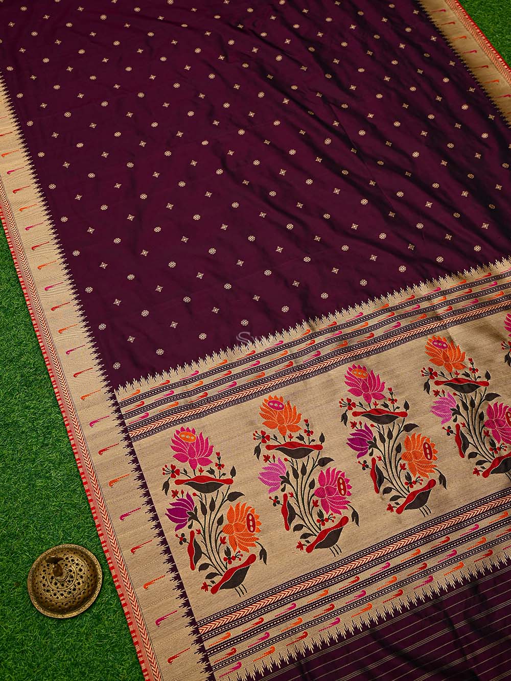 Wine Paithani Katan Silk Handloom Banarasi Saree