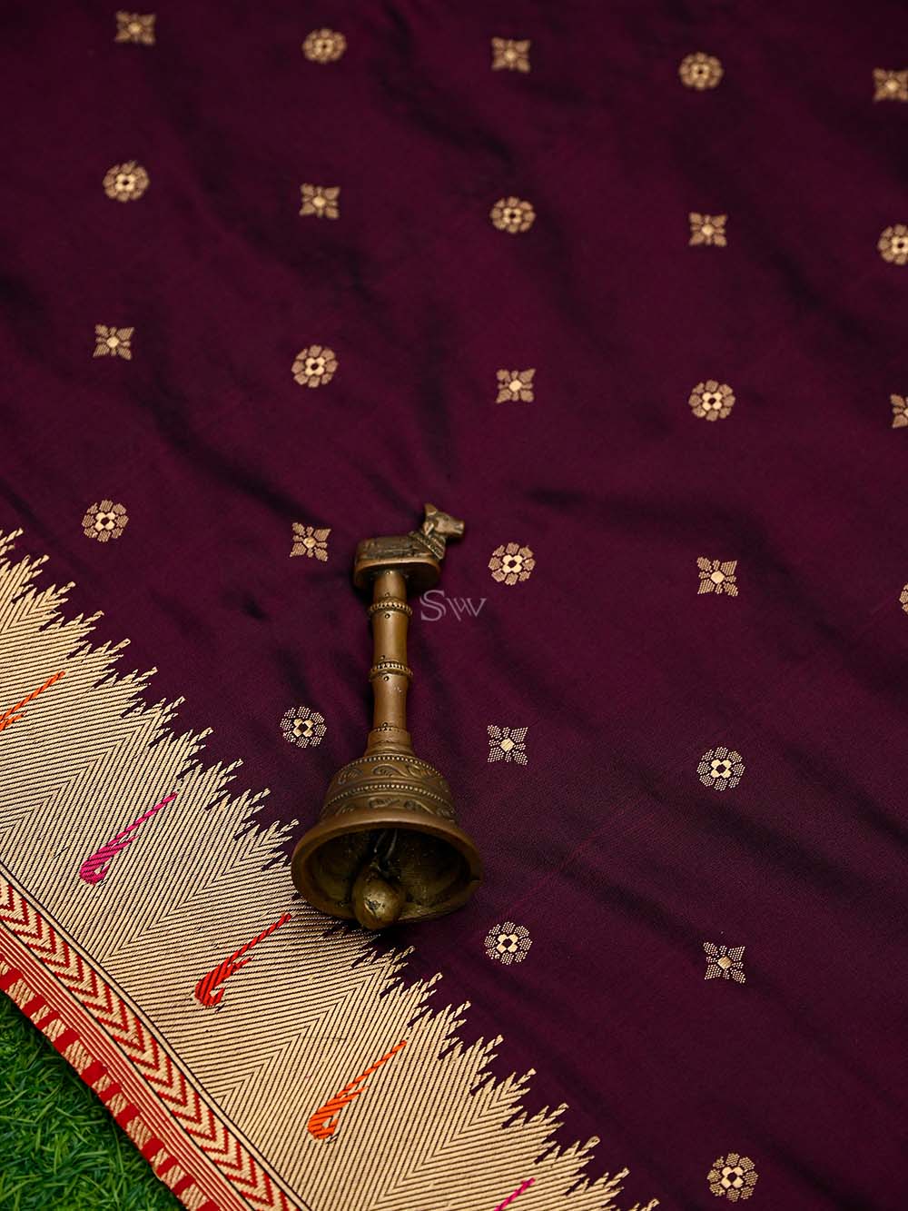 Wine Paithani Katan Silk Handloom Banarasi Saree