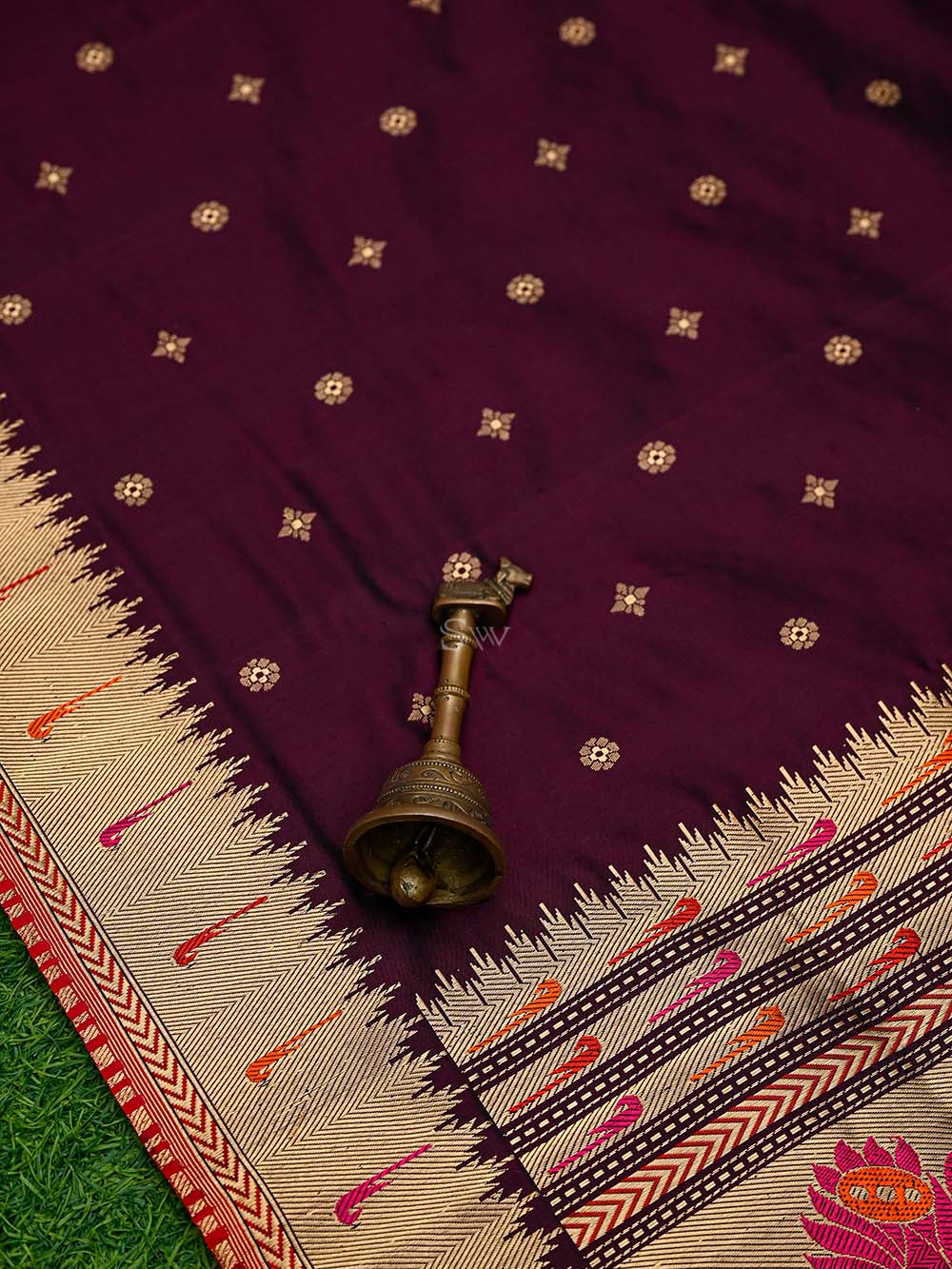 Wine Paithani Katan Silk Handloom Banarasi Saree