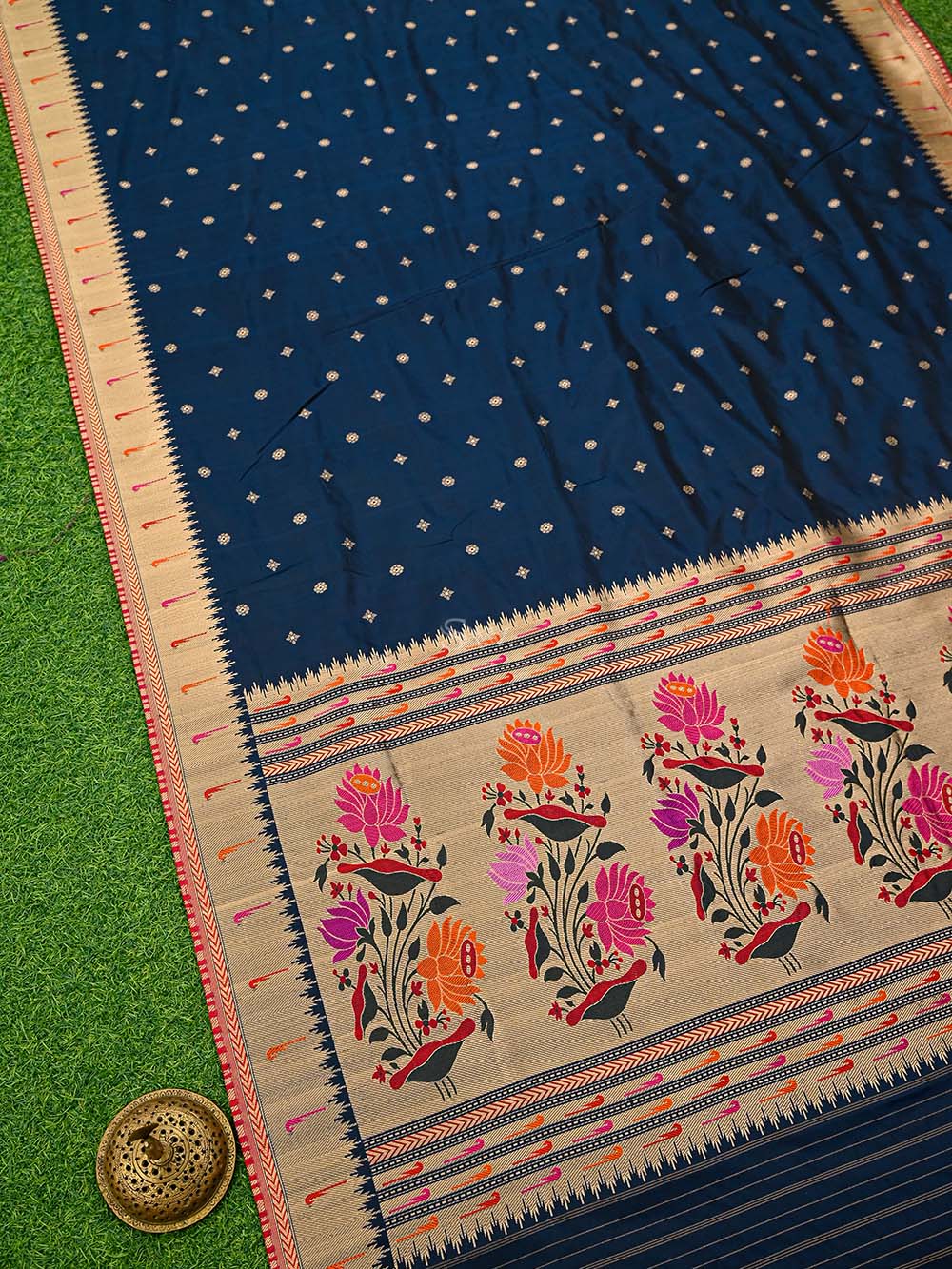 Midnight Blue Paithani Katan Silk Handloom Banarasi Saree