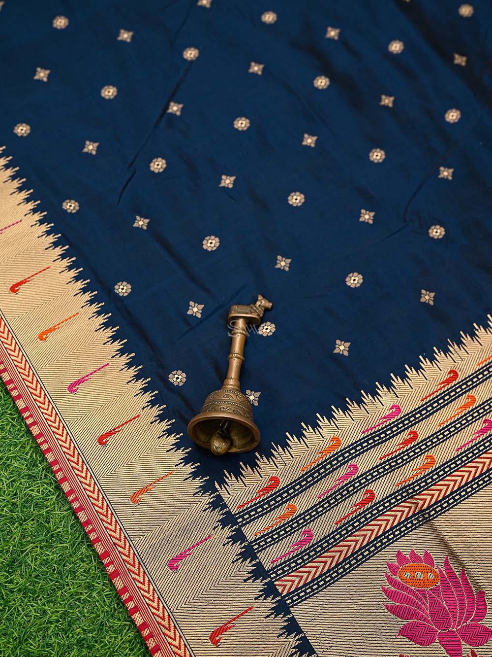 Midnight Blue Paithani Katan Silk Handloom Banarasi Saree