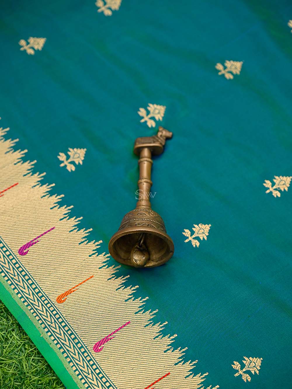 Blue Green Paithani Katan Silk Handloom Banarasi Saree