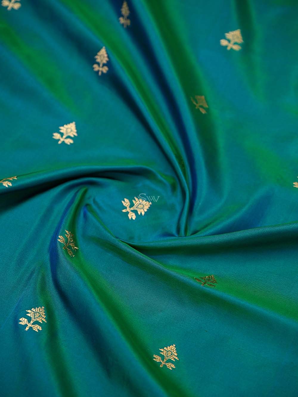 Blue Green Paithani Katan Silk Handloom Banarasi Saree