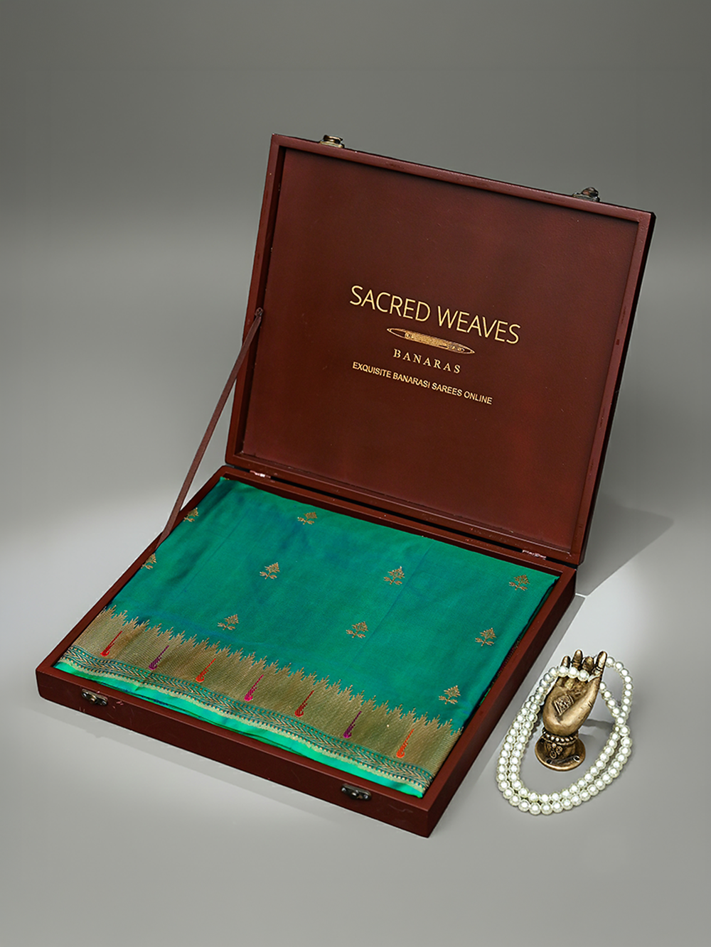 Blue Green Paithani Katan Silk Handloom Banarasi Saree