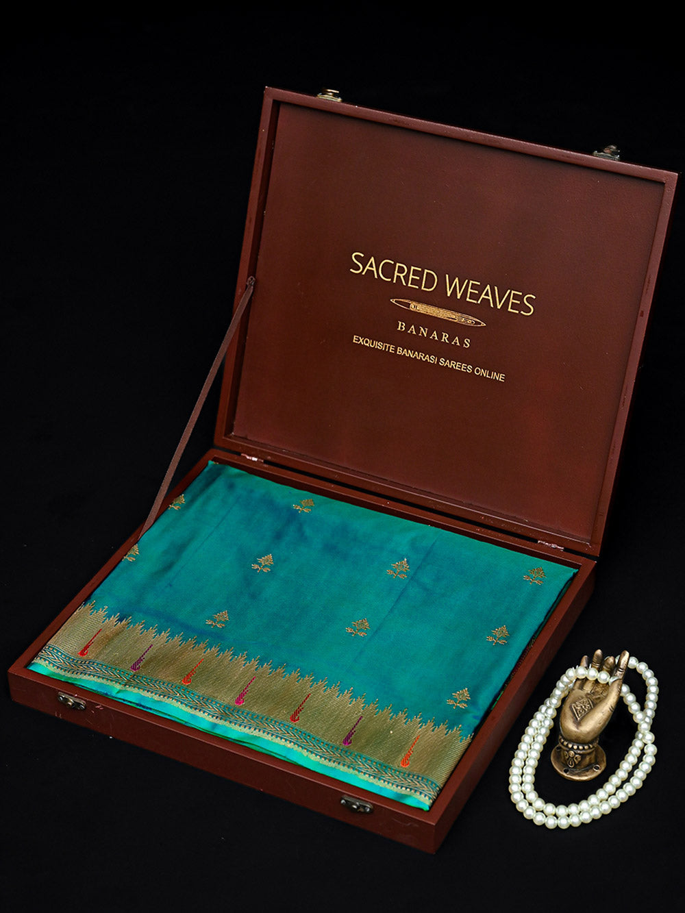 Blue Green Paithani Katan Silk Handloom Banarasi Saree