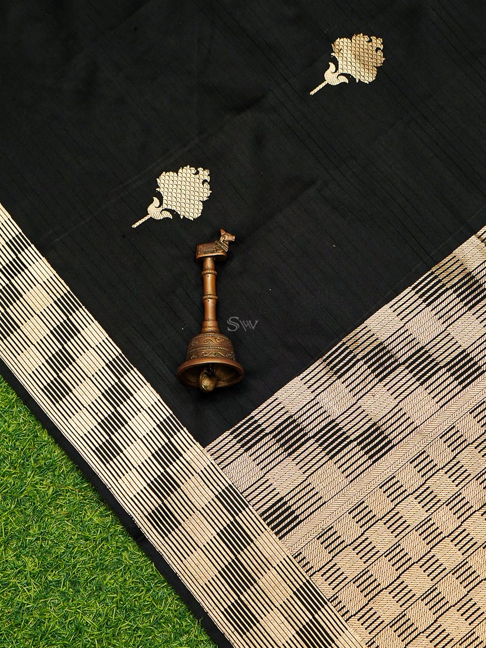 Black Booti Satin Tanchoi Handloom Banarasi Saree - Sacred Weaves