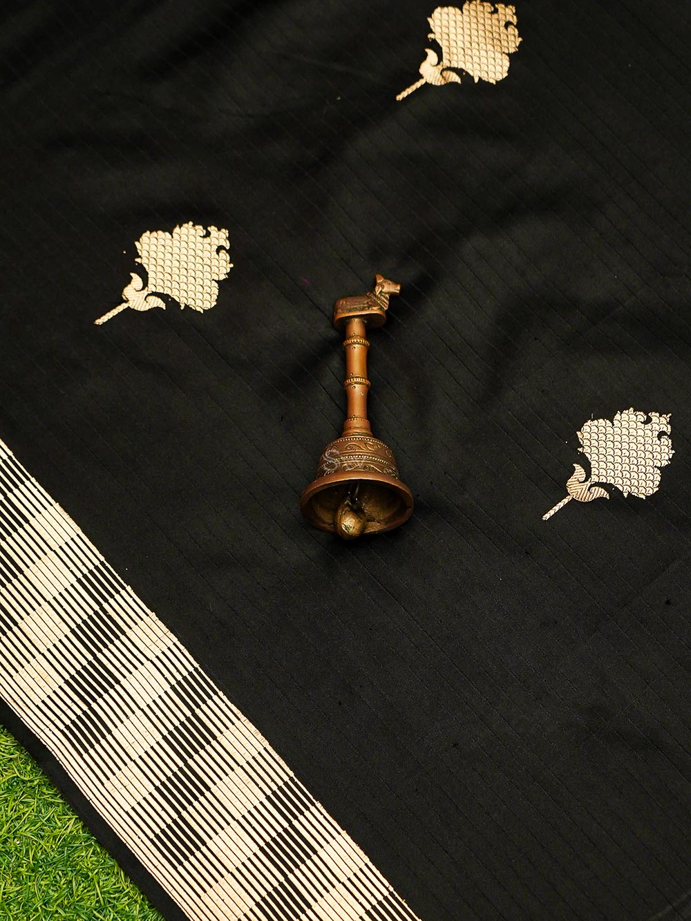 Black Booti Satin Tanchoi Handloom Banarasi Saree - Sacred Weaves