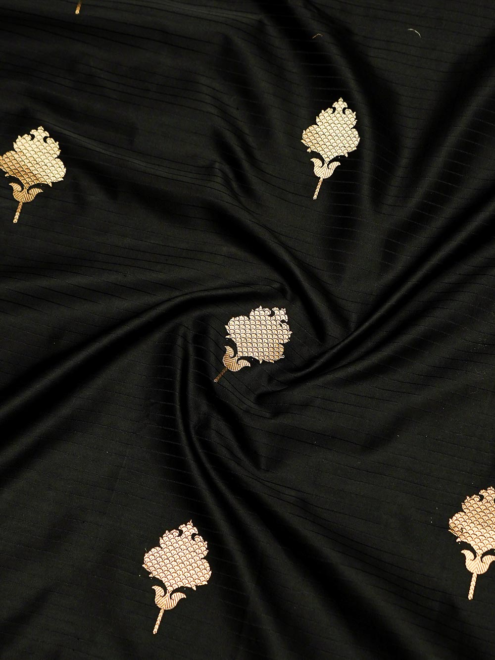 Black Booti Satin Tanchoi Handloom Banarasi Saree - Sacred Weaves