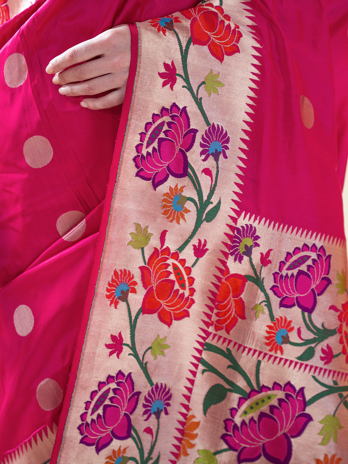 Dark Pink Paithani Katan Silk Handloom Banarasi Saree - Sacred Weaves