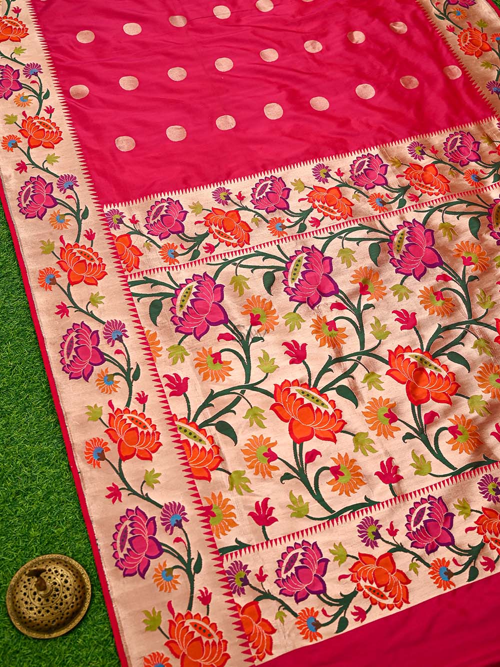 Dark Pink Paithani Katan Silk Handloom Banarasi Saree