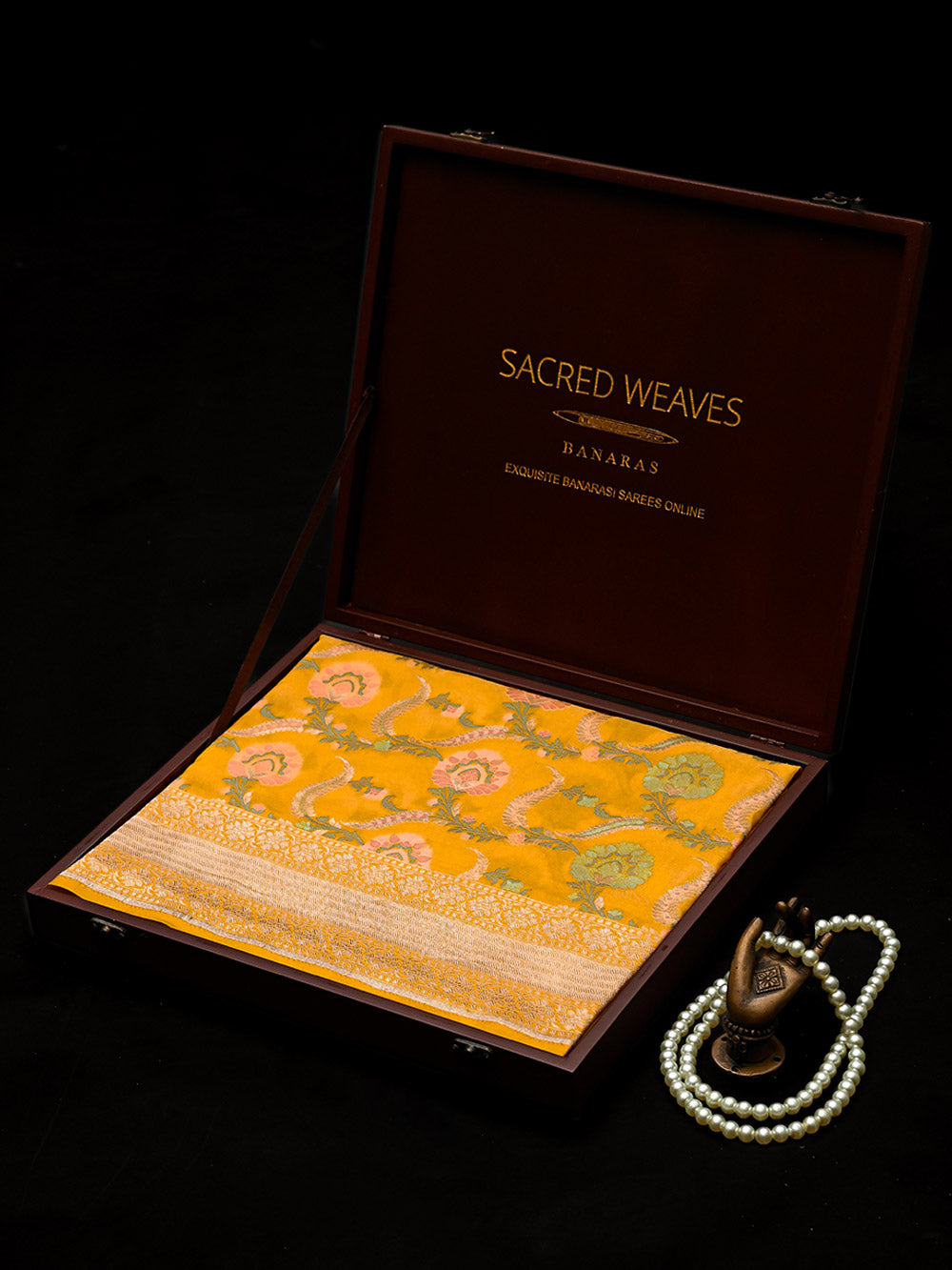 Mustard Meenakari Jaal Katan Silk Handloom Banarasi Saree