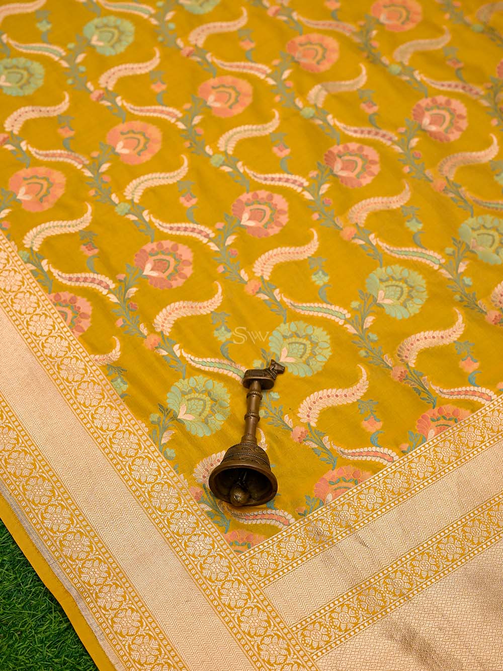 Mustard Meenakari Jaal Katan Silk Handloom Banarasi Saree