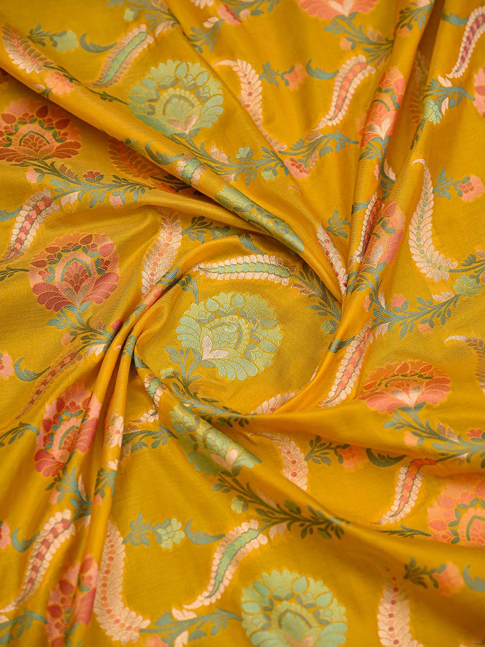 Mustard Meenakari Jaal Katan Silk Handloom Banarasi Saree