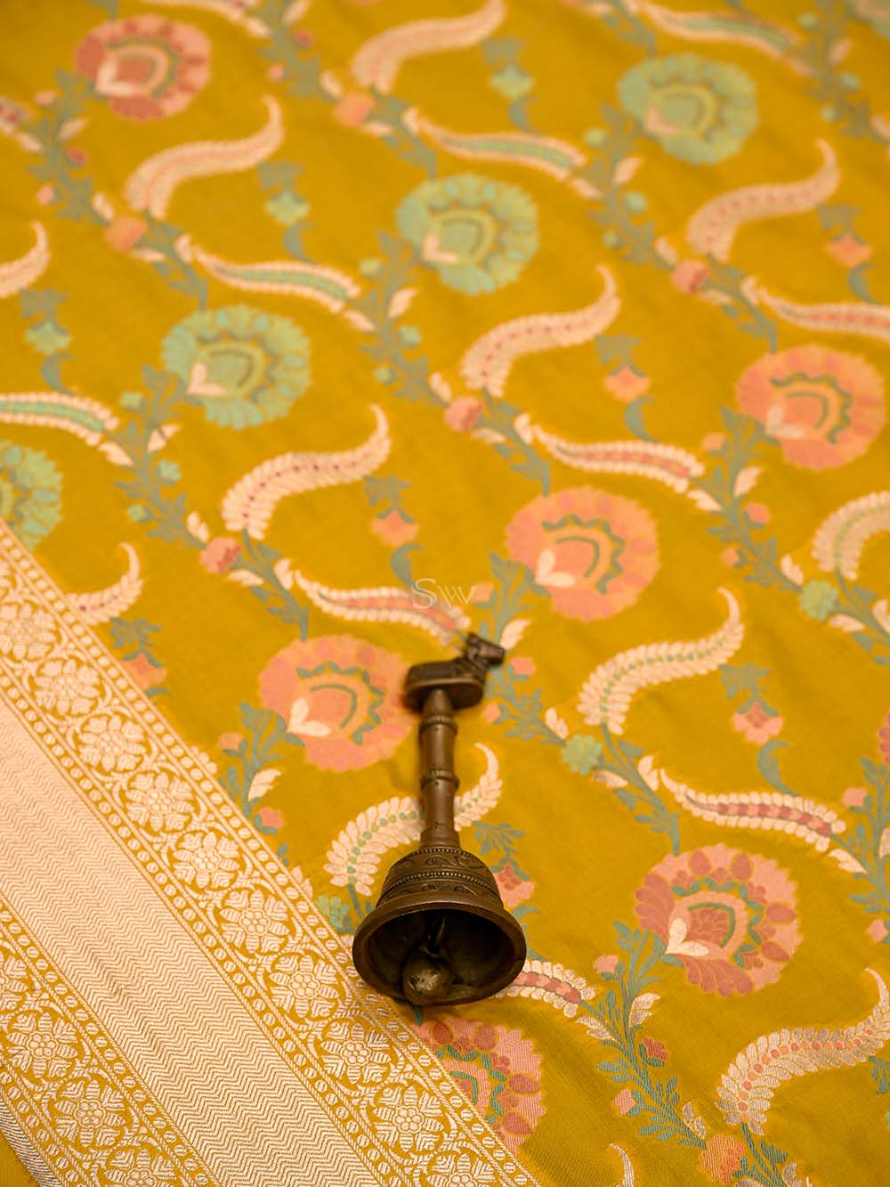 Mustard Meenakari Jaal Katan Silk Handloom Banarasi Saree