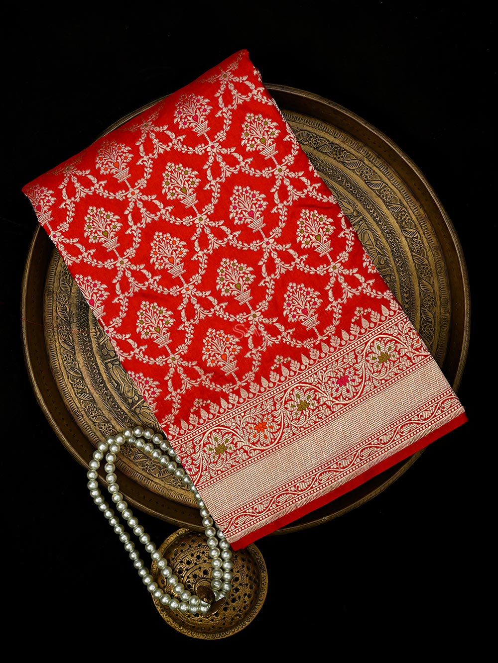 Red Meenakari Jaal Uppada Katan Silk Handloom Banarasi Saree