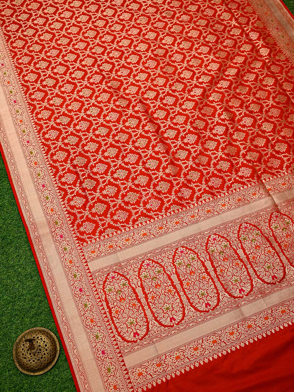 Red Meenakari Jaal Uppada Katan Silk Handloom Banarasi Saree