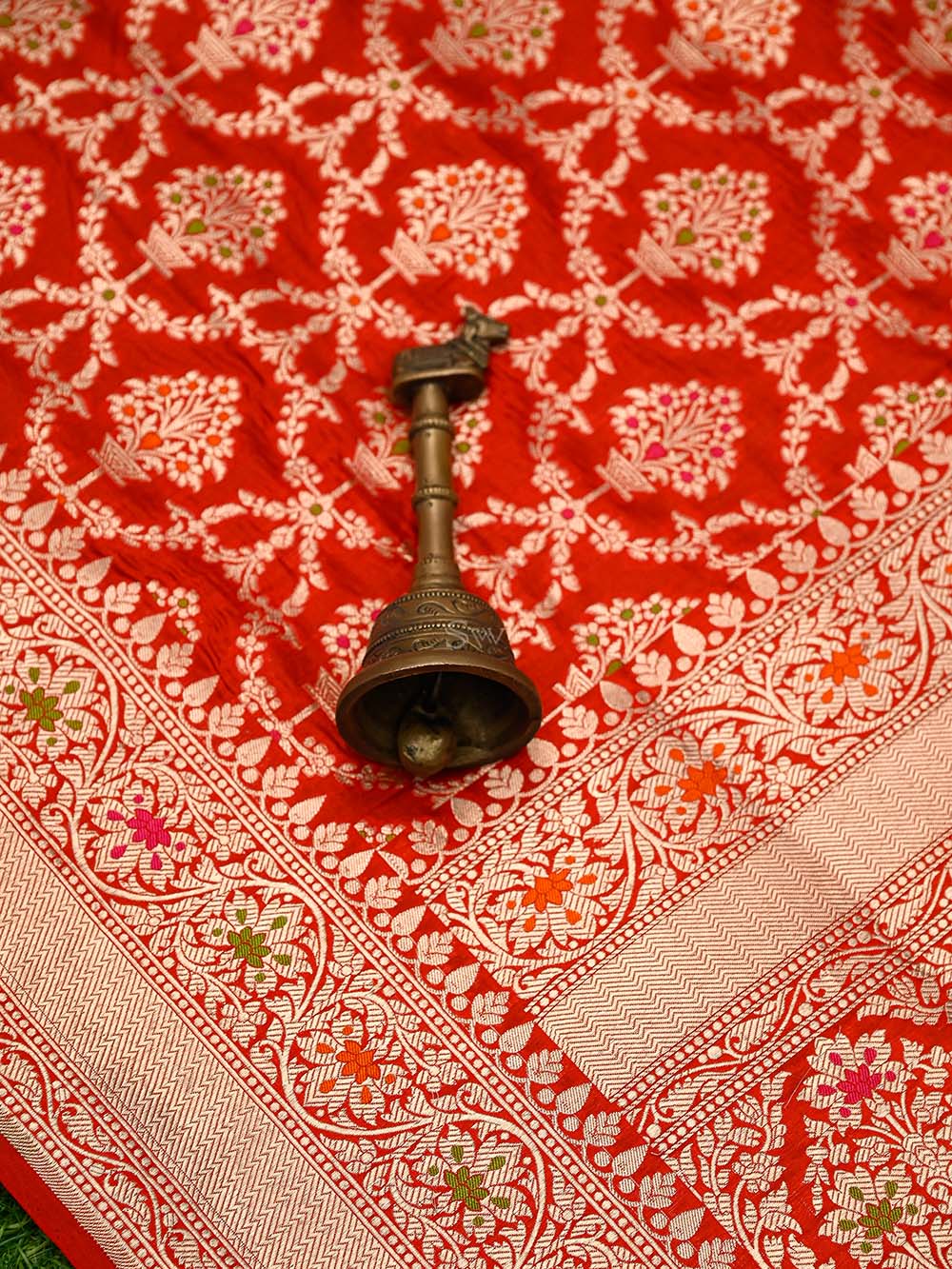 Red Meenakari Jaal Uppada Katan Silk Handloom Banarasi Saree