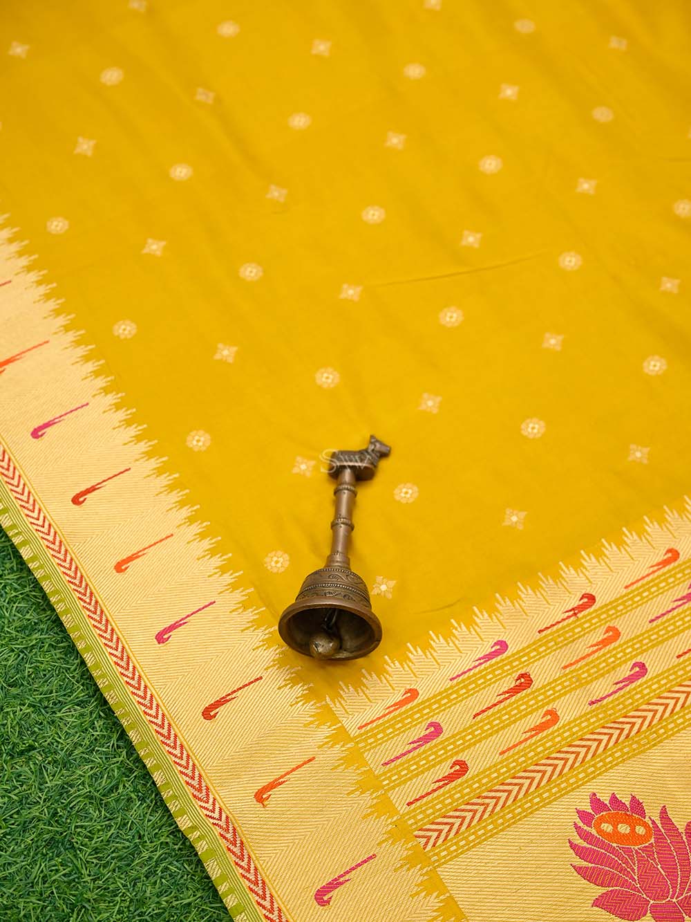 Mustard Paithani Katan Silk Handloom Banarasi Saree - Sacred Weaves