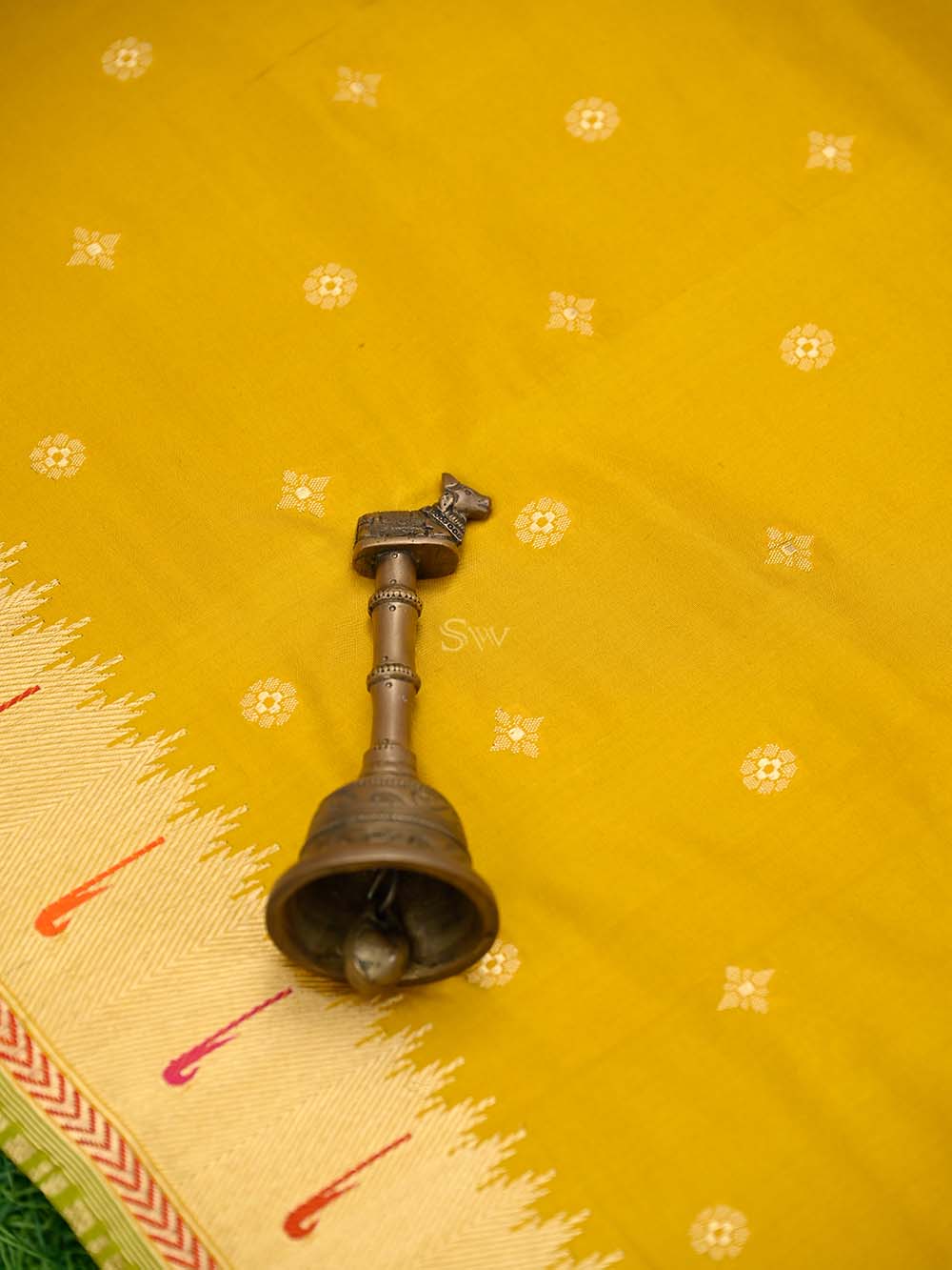 Mustard Paithani Katan Silk Handloom Banarasi Saree - Sacred Weaves