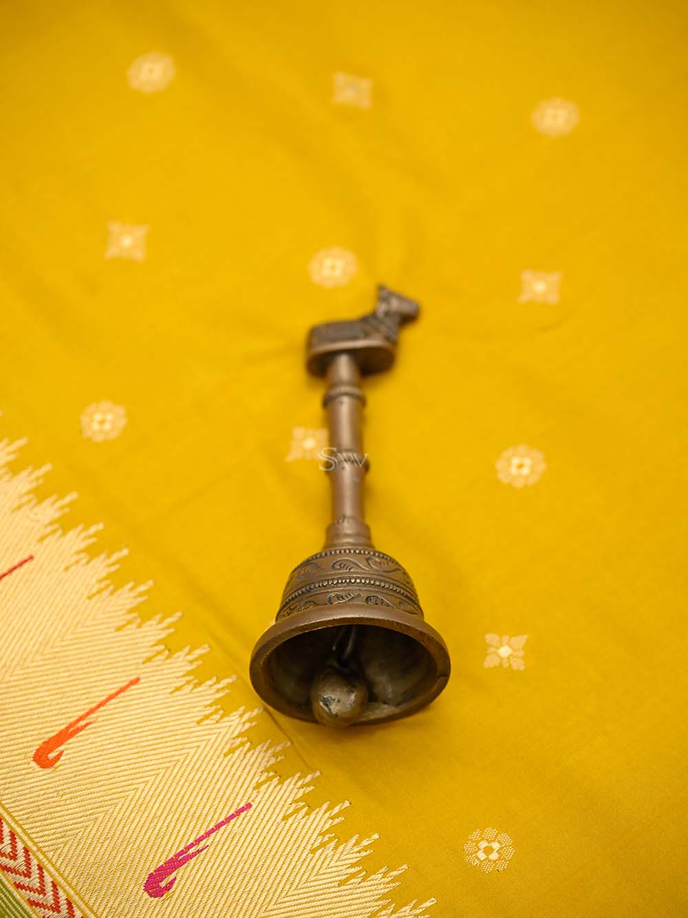 Mustard Paithani Katan Silk Handloom Banarasi Saree - Sacred Weaves