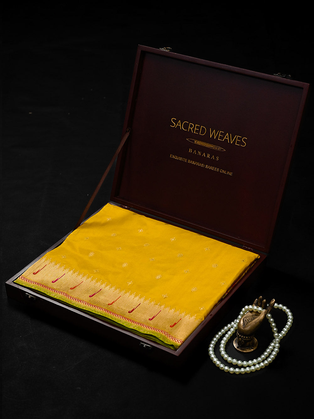 Mustard Paithani Katan Silk Handloom Banarasi Saree - Sacred Weaves