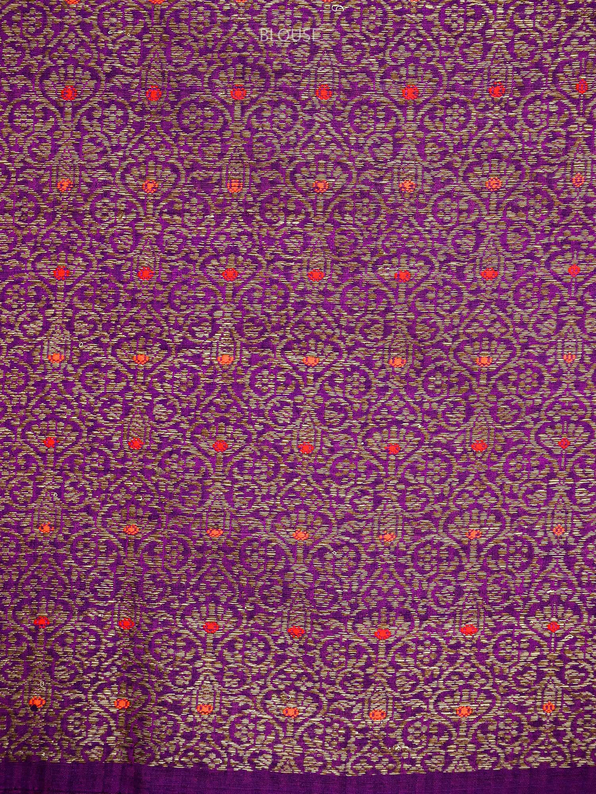 Purple Booti Dupion Silk Handloom Banarasi Saree