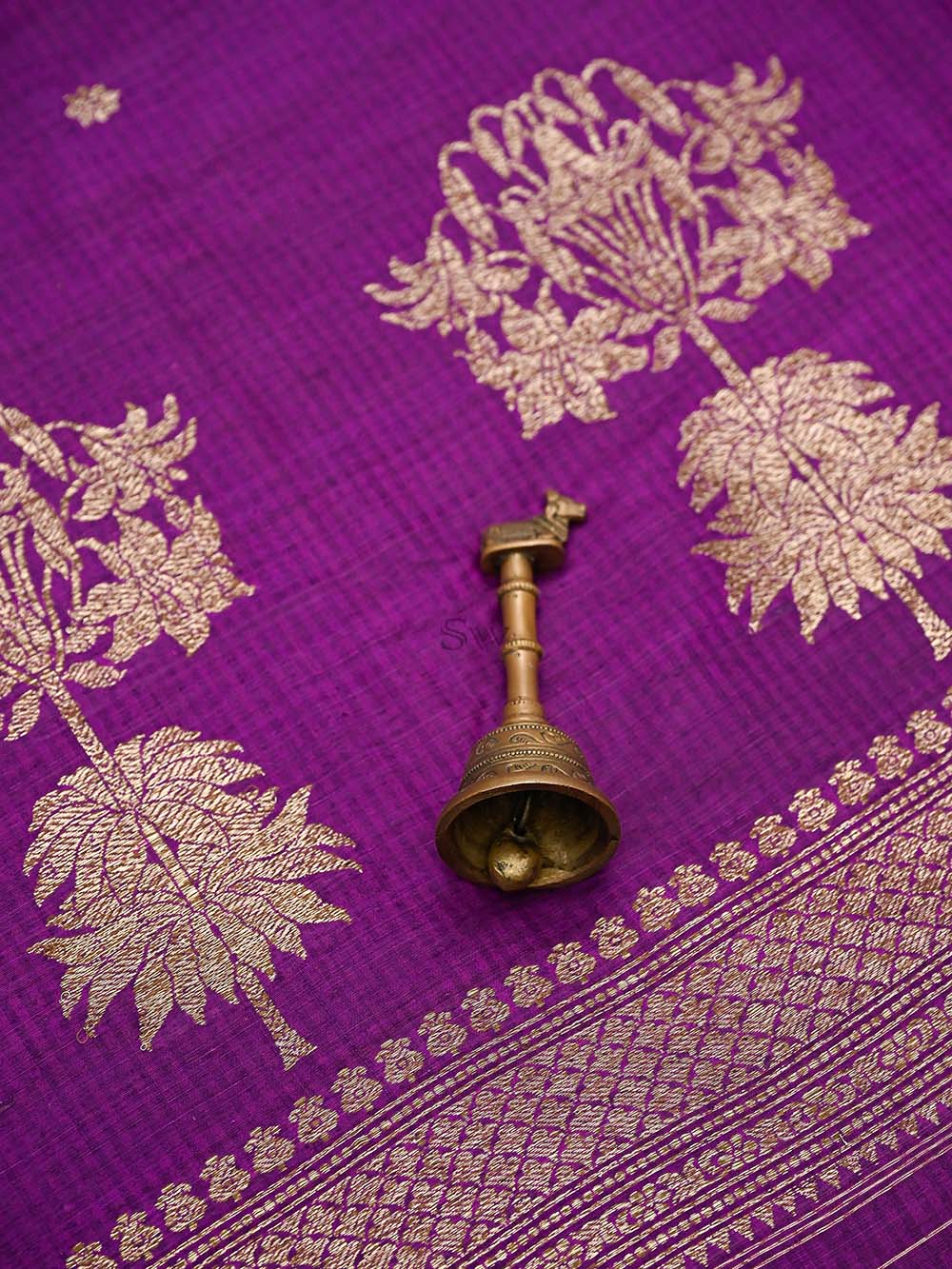 Purple Booti Dupion Silk Handloom Banarasi Saree