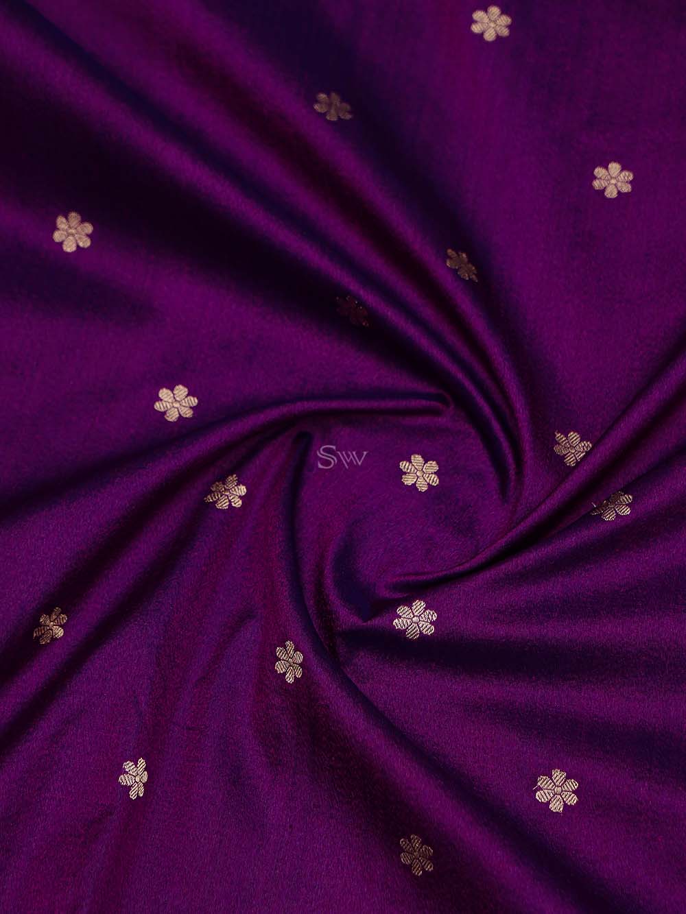 Purple Booti Konia Tussar Silk Handloom Banarasi Saree