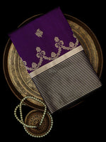 Dark Purple Booti Tussar Silk Handloom Banarasi Saree