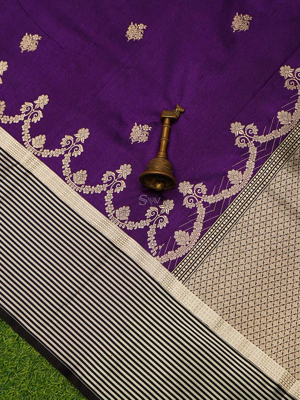 Dark Purple Booti Tussar Silk Handloom Banarasi Saree
