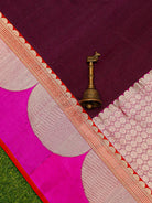 Dark Magenta Plain Tussar Silk Handloom Banarasi Saree - Sacred Weaves