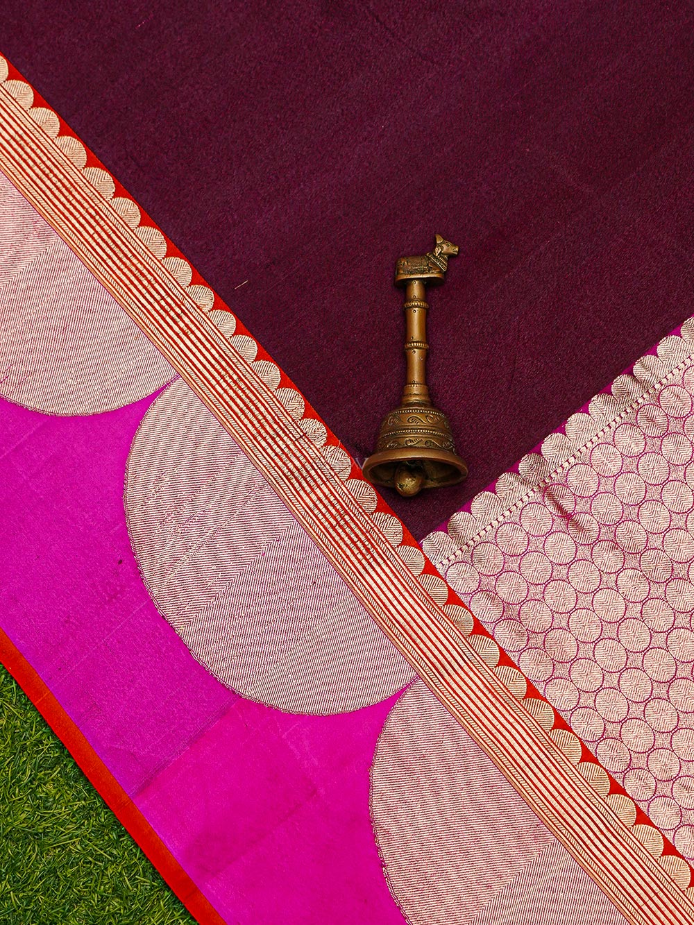 Dark Magenta Plain Tussar Silk Handloom Banarasi Saree