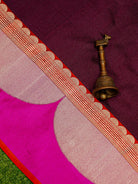 Dark Magenta Plain Tussar Silk Handloom Banarasi Saree - Sacred Weaves