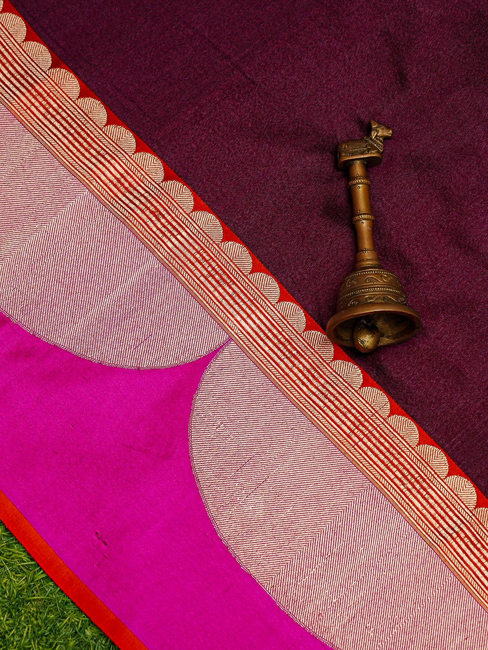 Dark Magenta Plain Tussar Silk Handloom Banarasi Saree