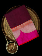 Dark Magenta Plain Tussar Silk Handloom Banarasi Saree - Sacred Weaves