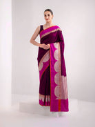 Dark Magenta Plain Tussar Silk Handloom Banarasi Saree - Sacred Weaves