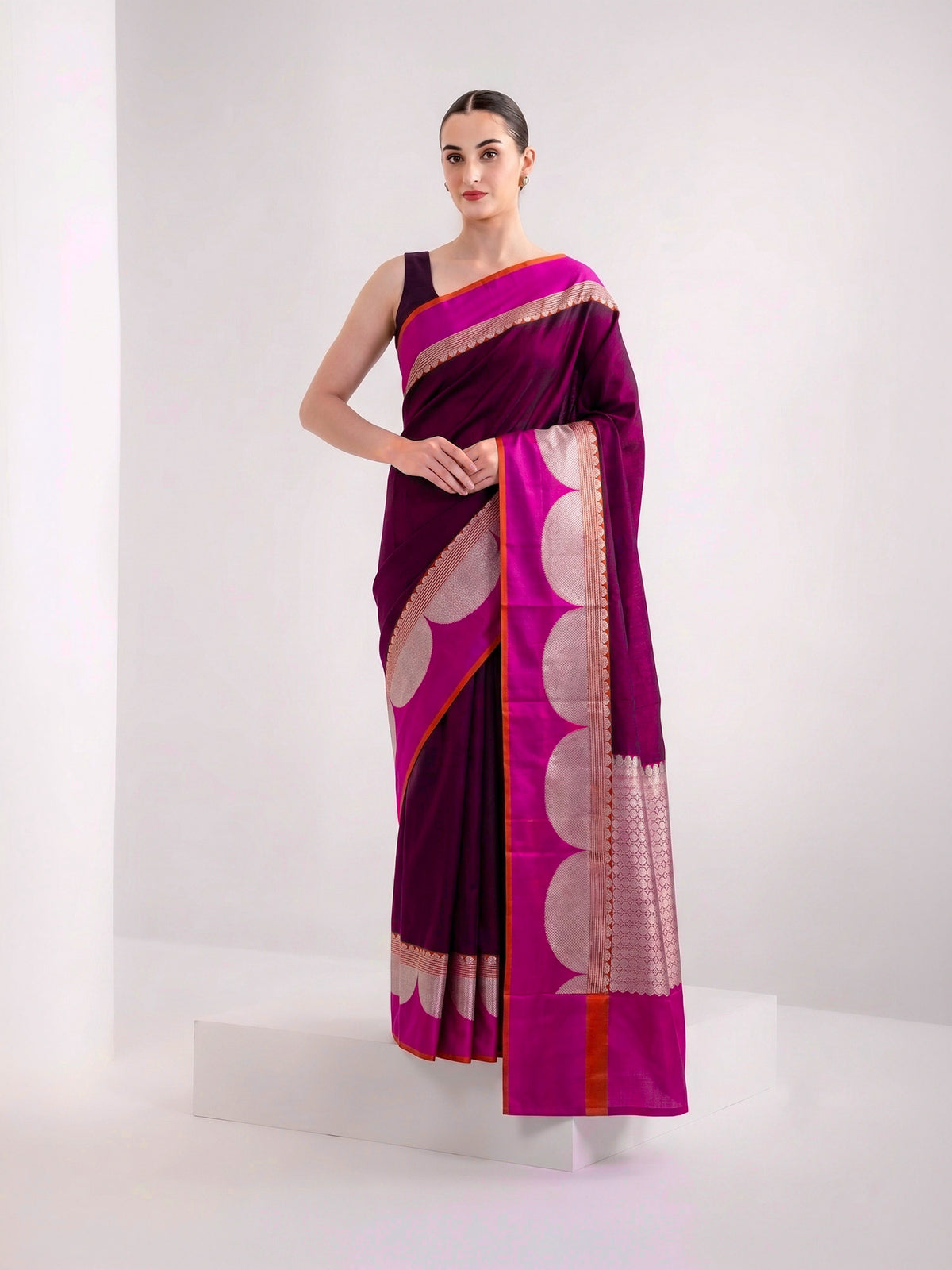 Dark Magenta Plain Tussar Silk Handloom Banarasi Saree - Sacred Weaves