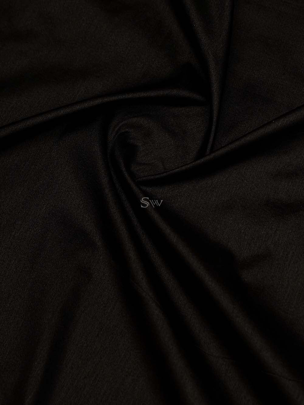Black Plain Tussar Silk Handloom Banarasi Saree