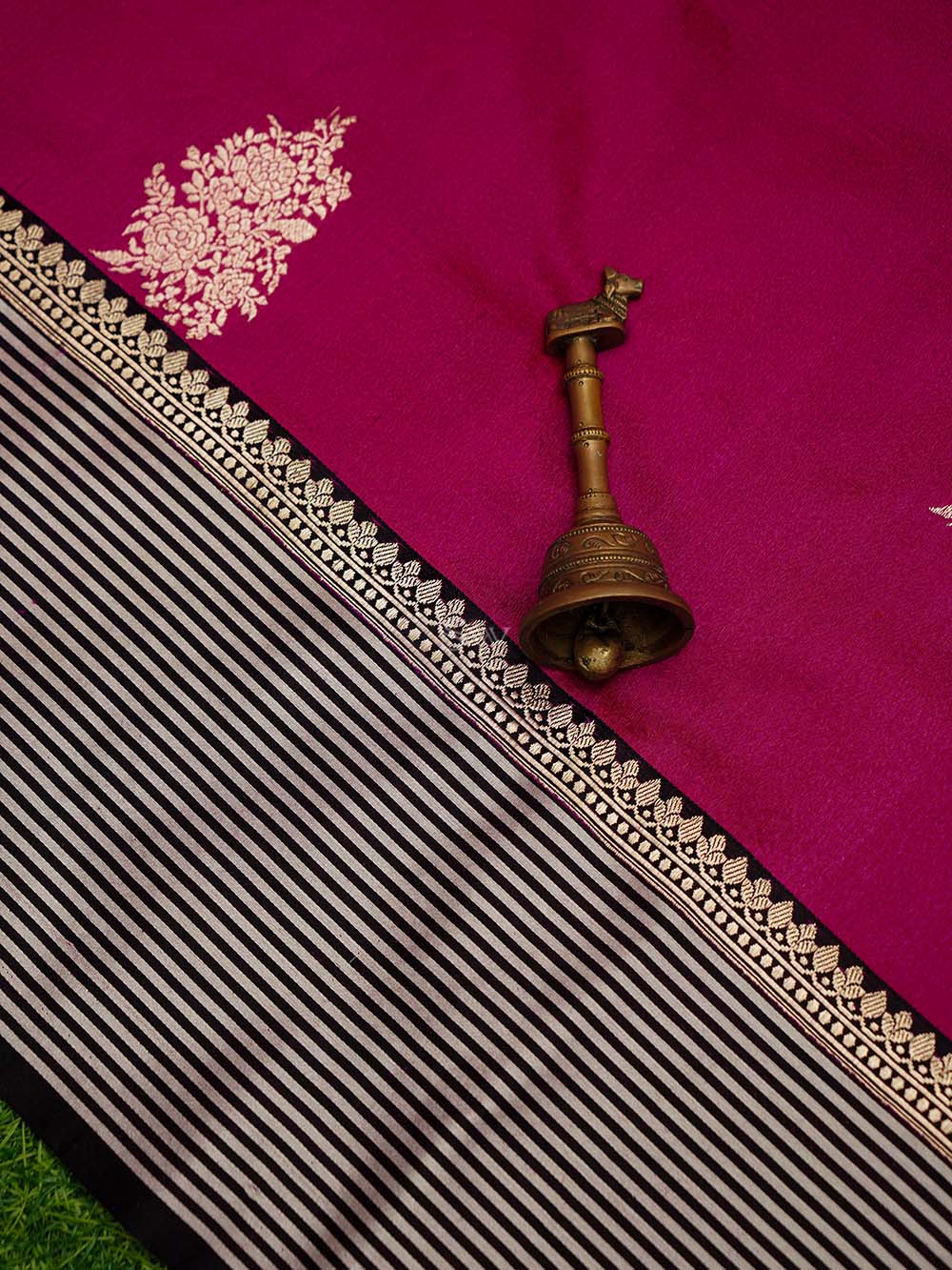 Magenta Red Booti Tussar Silk Handloom Banarasi Saree