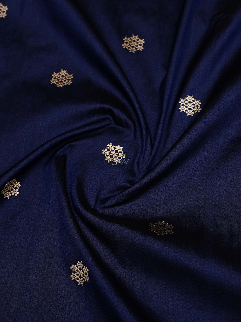 Navy Blue Booti Tussar Silk Handloom Banarasi Saree