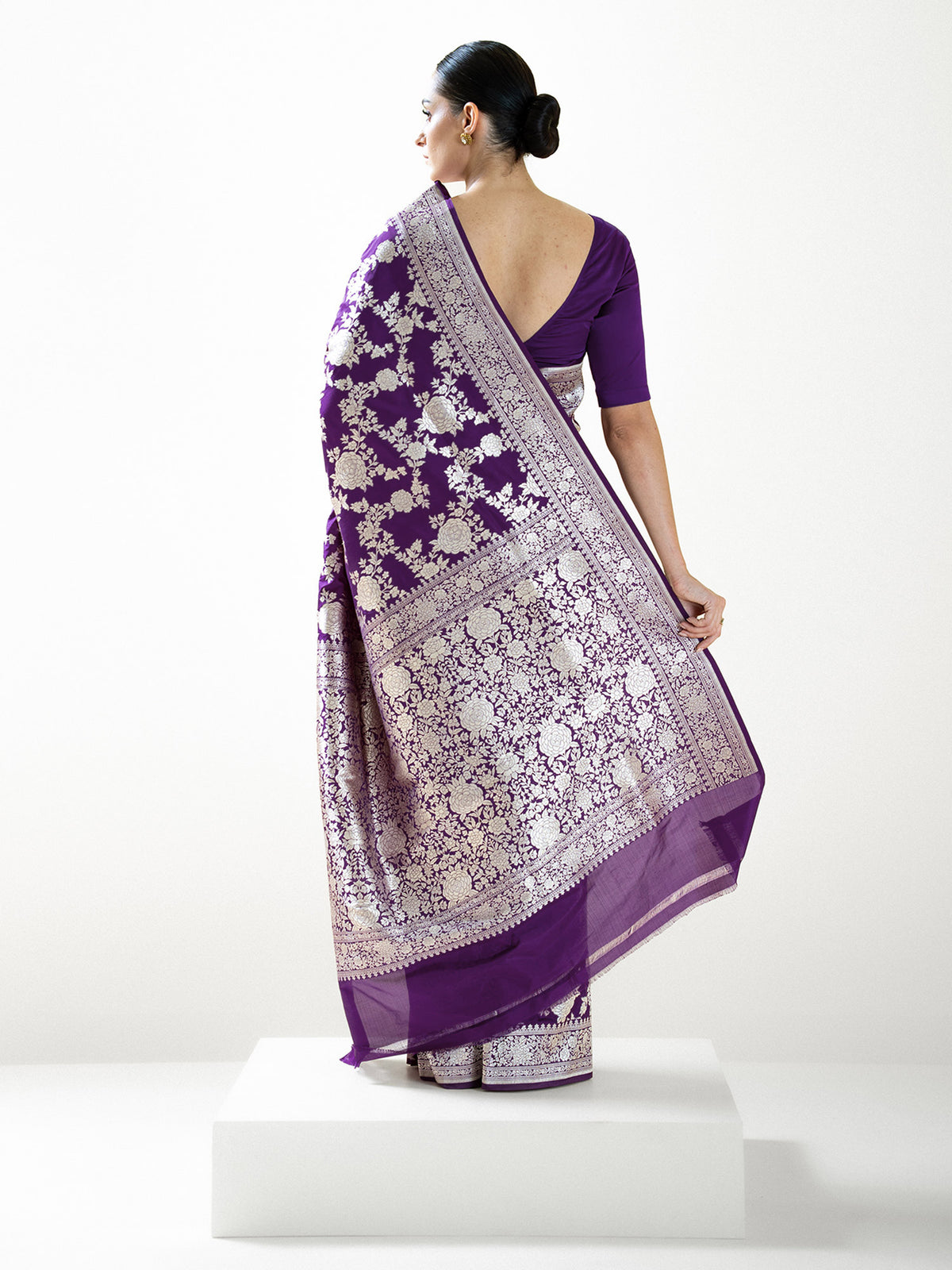 Dark Purple Jaal Katan Silk Handloom Banarasi Saree - Sacred Weaves
