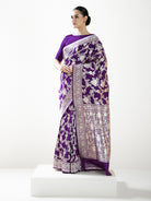 Dark Purple Jaal Katan Silk Handloom Banarasi Saree - Sacred Weaves