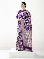 Dark Purple Jaal Katan Silk Handloom Banarasi Saree - Sacred Weaves