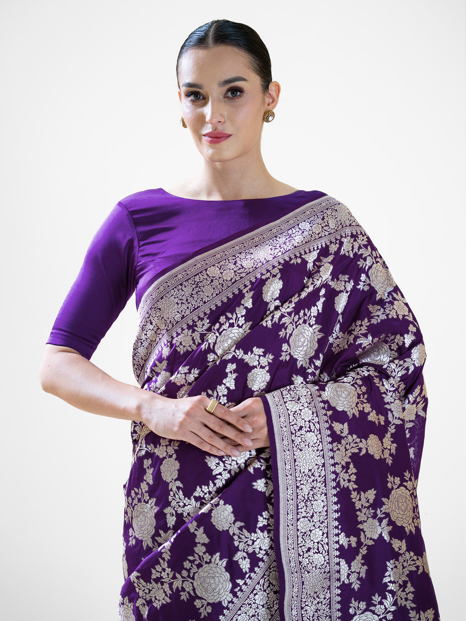 Dark Purple Jaal Katan Silk Handloom Banarasi Saree - Sacred Weaves