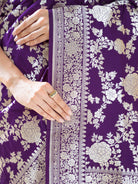 Dark Purple Jaal Katan Silk Handloom Banarasi Saree - Sacred Weaves
